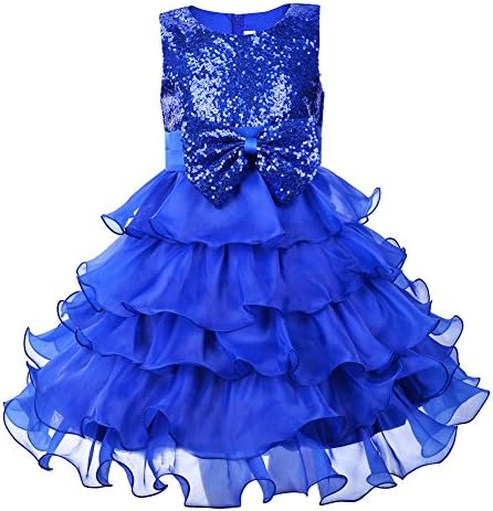 OKIDSO Party Dress for Girls,Cute Bling Sequins Dresses for Bridesmaid and Birthday,Size 4-8 Years (4-5 years old, Blue)