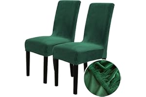 Chickwin Stuhlhussen 2er Set Samt Stuhlhussen für Schwingstühle, Esszimmerstühle Hussen Für Hochzeit, Hotel, Küche, Bankett, Partys Stretch Stuhlhussen (2er,Dunkelgrün)