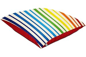 rucomfy Beanbags Outdoor Square Floor Cushion Bean Bag. Use in Garden as Large Cushion or Sun Lounger. Water Resistant 70 x 70cm (Rainbow Stripe)