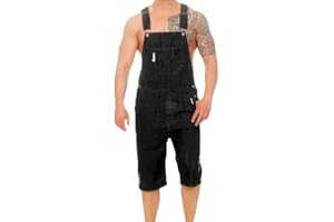 Juleya Herren Retro Short Denim Latzhose Overall Mode Zerrissene Loch Kurze Jeans Overall Einteiliger Overall