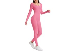 OOHOKAY Jumpsuit Damen Lang Eng Yoga Bodysuit Hohe Taille Overall Stretch Shape Langarm Sport Jumpsuit Leggings Hosen Set Scrunch Butt Sportkleidung Frauen Playsuits Einteiler