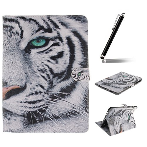 Galaxy Tab A 9.7 Hülle,Ukayfe Weißer Tiger Painted Schutzhülle fur Galaxy Tab A 9.7 SM-T550 Ledertasche Lederhülle Smart Case Cover,[Bunt Muster Design] Kunstleder Tasche PU Leder Schutzhülle Brieftasche Etui Schale Hülle for Galaxy Tab A (9.7 Zoll) SM-T550 mit 1 x Schwarze Eingabestift