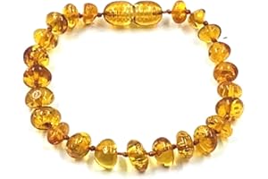 AMBER JEWELRY SHOP Natural Baltic Amber Bracelet/Anklet- Handmade Genuine Cognac Amber Beads - Knotted Between Beads 14cm