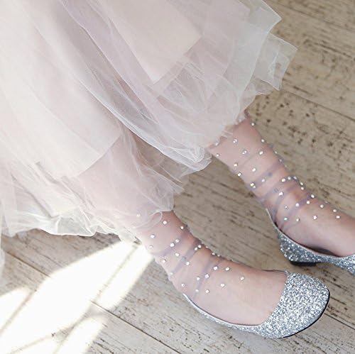 Maivasyy 3 Pairs of Socks Shiny Glass Diamond Ornaments Light Perspective Tulle Heap Piles Socks Hollow Mesh Yarn Socks, Gray