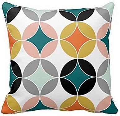 BabysSJ Modern Mid Century Circles Repeat Pattern Throw Pillowcase 18x18 Inches
