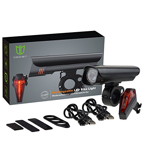 LED Fahrradbeleuchtung Set, Degbit StVZO Zugelassen USB Wiederaufladbare LED Fahrradlicht Set, Fahrradlampe Set inkl, LED Frontlichter Frontlich und Rücklicht, 60Lux Akku USB Aufladbare Fahrradlichter - 7