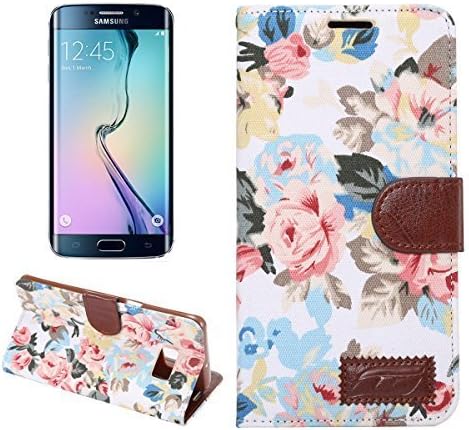 Samsung Galaxy S6 Edge Plus Case,Vintage White flower Magnetic Flip TPU Jacquard Leather Wallet Flip Card Slot Stand holster Cover Case for samsung galaxy s6 edge plus