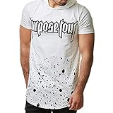 VECDY T Shirt Herren Pullover Lässige Einfarbig Bedruckte Kappe mit Kurzarm T-Shirt Mode Sweatshirt Brief Oben Atmungsaktiv Oberteil M-2XL