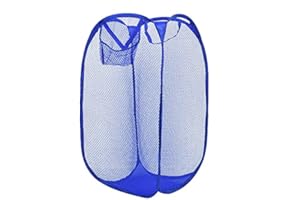 Toysrex Foldable Pop Up Mesh Washing Laundry Basket Bag Bin Hamper Toy Tidy Storage Organiser Organizer (Blue)