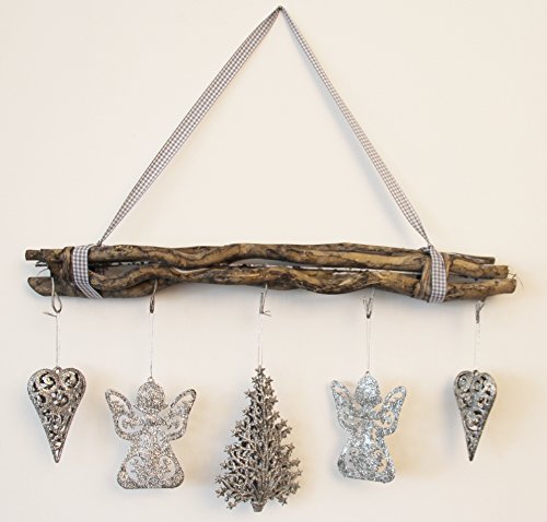 Weidenzweige gebunden zum Aufhängen Naturprodukt Dekobündel Wanddeko zum Hängen (5 Haken natur grau) - 3