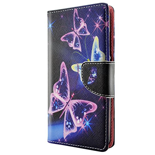 Wiko Freddy Handyhülle, Fraelc® Schutzhülle für Wiko Freddy Hülle Silikon TPU Schutz Lederhülle Backcover Flip Case Wallet Tasche mit Standfunktion Kartenfächer Handytasche für Wiko Freddy – Purple Butterfly Muster - 5