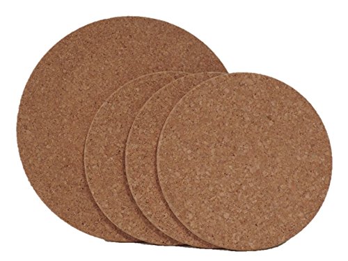 Viva Haushaltswaren - 4 Korkuntersetzer, Topfuntersetzer, aus Kork, braun, 1 x Durchmesser 26 cm und 3 x Durchmesser 19 cm