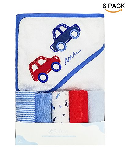 Preisvergleich Produktbild Softan Baby Kapuzenhandtuch with Kinder Waschlappen, Baby Baumwoll Badehandtücher, Schönes Geschenk, Auto