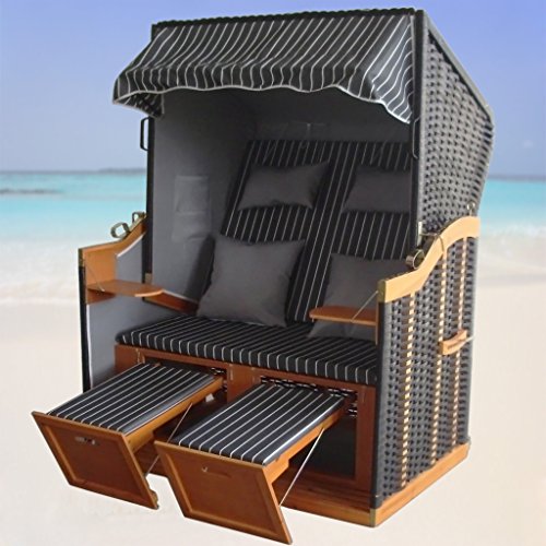 XINRO® – XY-71 – Volllieger Ostsee Strandkorb anthrazit inkl. Strandkorbhülle u. 4x Kissen, – schwarzes Polyrattan, Ostsee Strandkorb Form - 3