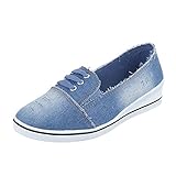 Modischer Damen Halbschuh im angesagten Jeans-Look. Das Modell verfügt über einen Keilabsatz und einer flotten Schnürung. Das Obermaterial besteht aus Textil.