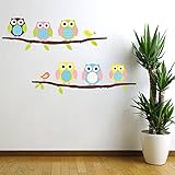 Cartoon Cute Six Owl on the Tree DIY Wall Wallpaper Stickers Art Decor Mural Kid's Child Room Decal waterproof