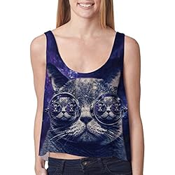 NiSeng Mujer Tank Top Galaxy Gato con los vidrios Imprimir Camisa Corta Camisetas Sin Mangas