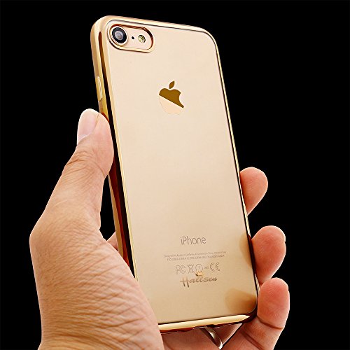 iPhone 7 Case,HallsenÂ® [Electroplating TPU] Ultra-Slim Transparent Crystal Clear Anti-Scratch Flexible Soft TPU Case Cover for Apple iPhone 7 4.7inch - Gold