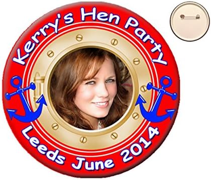 Personalised SAILOR RED Nautical Theme Photo PIN BADGE Button Hen Party Night 58mm