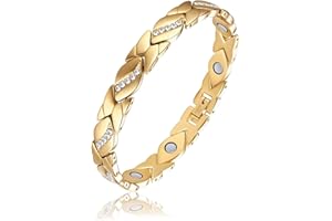 FUGLUS pulseras magneticas，pulsera cobre puro mujer，Pulsera Magnética de Cobre Pulseras Magnéticas Bronceadas Pulseras de Cobre Ajustables con Potentes Imanes para Hombres y Mujeres (oro)
