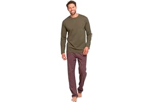 TRAMAS+ Pijama de Hombre Largo,100% Algodón, con Manga Larga y Pantalón Largo, Conjunto de Ropa para Dormir Entretiempo