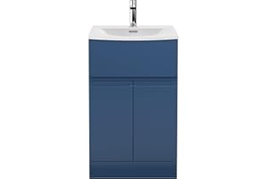 Hudson Reed URB301G Urban Modern Bathroom Floor Standing 2 Soft Close Doors and 1 Drawer Vanity Unit with Round Ceramic Basin with 30mm Profile, 500mm, Satin Blue