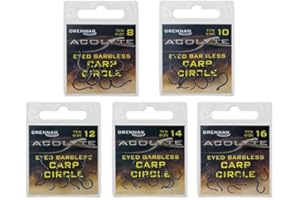 Drennan Acolyte Eyed Barbless Carp Circle Hooks, Size 8, 10, 12, 14, 16, 10 Pieces per Packet