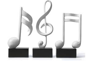 HAUCOZE Amoy-Art 3pcs Musical Note Scultura Statua Pianoforte Decorative Statuetta Resina Regali Bianca 19cm