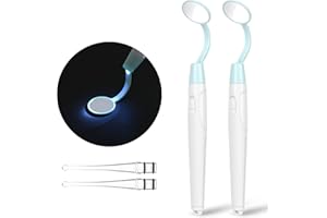 Flintronic Specchietti Orali Dentali, 2 Pezzi Specchio Dentale con Luce LED Luminosa con Pulitore Orecchie, 2 Modalità Luce LED, per Dentista di Ispezione dei Denti, Cura Orale Della Bocca- Blu