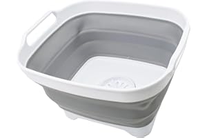 SAMMART Pentola pieghevole da 7,5 litri con tappo di scarico – Lavabo pieghevole – Vasca da bagno portatile – Vassoio salvaspazio da cucina (bianco/grigio, 1)