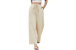 Niwicee Pantalones Mujer Verano, Frescos Pantalón Anchos Cintura Alta Elasticos Pantalon Palazzo Mujer Ligero Casual Pantalones Rectos Suelto con Bolsillos Cordón