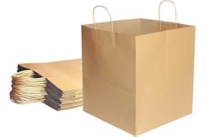 FLORIO CARTA - Shopper Delivery o Take Away PER CARTONI PIZZA | 150 Pezzi | Carta Kraft Colore Avana | Manico in Carta | Dimensioni: 35x35x40 cm. | Sopporta Pesi Fino ad un Max di 3,5Kg