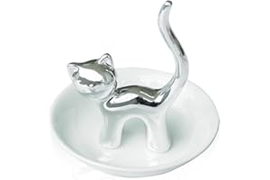 LEPENDOR Silver Cat Ring Holder Ring Dish Jewelry Holder Rings Bracelets Earrings Trinket Tray for Women Girls Birthday Gift - Silver Cat