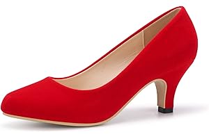 POOREVILL Women's Court Shoes Kitten Heels Wide Bridal Work Office Wedding Party Low Heel Pump Slip On Shoes