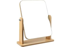 JTOOYS Espejo de mesa, espejo de mesa con rotación de 360 grados, espejo de maquillaje de madera, espejo rectangular grande, 24,5 x 19,5 cm, espejo de mesa para tocador, escritorio, baño, dormitorio