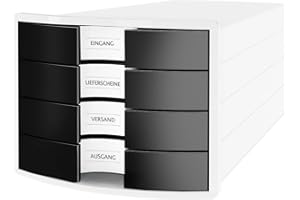 HAN Pudełko z szufladami IMPULS 2.0 – innowacyjny, atrakcyjny design najwyższej jakości. Z 4 zamkniętymi szufladami do DIN A4/C4, biało-czarna, 1012-32