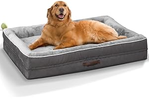 Renvix XL Orthopedic Dog Bed, Waterproof Dog Sofa Bed with Removable Washable Cover, Soft Egg Foam Pet Bed, Non-Slip Bottom and Four-Sided Bolster Cushion（Gray, 117x76x19cm）