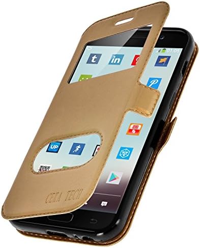 CEKA® Sony Xperia XA Ultra Case Cover Magnetic View with Leather Case Shell Cover and Stand for Sony Xperia XA Ultra - Gold