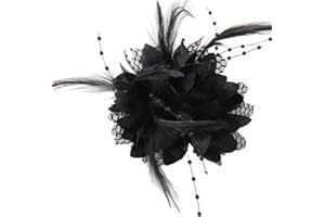 Austinstore Serre-tête pour femme avec fleurs et plumes - Noir