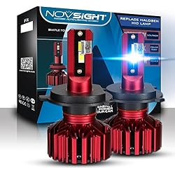 NOVSIGHT H4(9003/HB2) Led Ventilé Haute Puissance 10000LM LED Phare Auto Car Phares pour Voiture et Moto,Utilisation de puces Philips Super brillant.Light 60W 6000K Blanc-2 ans de garantie