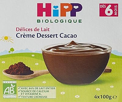 Hipp Biologique Délices de Lait Crème Dessert Cacao dès 6 Mois 24 Coupelles de 100 g
