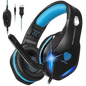 Stynice Gaming Headset for Xbox, PC, PS4, PS5, Laptop, Crystal Clear Sound Computer Gamer Headset with Noise Canceling Mic and LED Light - Lightweight Comfortable Over Ear Headphones (Blue)