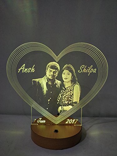 DESIGN ELLE 16 Color Changing Wood and Plastic 3D Illusion Photo LED Lamp (Multicolour)