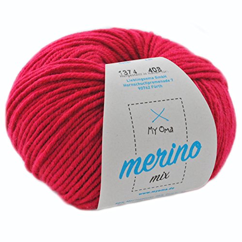 Merino Wolle stricken * 1 Knäuel Merino Wolle himbeere (Fb 1374) * pinke Merino Wolle häkeln – Merinogarn + GRATIS MyOma Label - 50g/120m - MyOma Wolle - weiche Wolle - Merinowolle