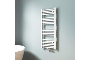 EMKE Toallero Baño Radiador, 100 x 40 cm, Tubo Redondo, Blanco, secador de Toallas con conexión Central, radiador secador de Toallas de Agua Caliente