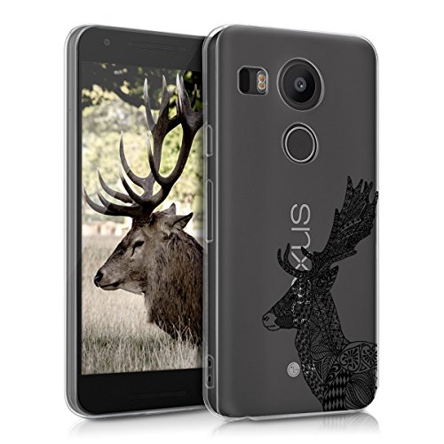 kwmobile Funda para LG Google Nexus 5X - Case para m  vil en TPU silicona - Cover trasero Dise  o Alce - ciervo en negro blanco