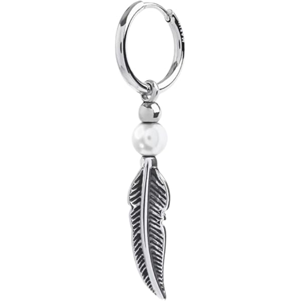 Orecchini A Cerchio Con Pendente Piuma In Acciaio Inossidabile - Idea Regalo Donna Uomo Con Scatola, Made In Italy