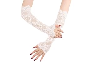 Wambere Damen Kühlung Arm Ärmel,Spitze Lange Handschuhe Arm Sleeve Sonnenschutz Ärmel Spitzen Ärmlinge Stulpe Fahrradhandschuhe Ellenbogen Handschuhe für Radfahren,Laufen,Golf,Fahren,Weiss