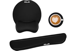 ELZO Poggiapolsi Set per Tastiera e Tappetino per Mouse con Imbottitura in Memory Foam, Base in Gomma Antiscivolo e Design Ergonomico per Laptop