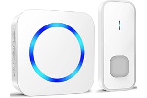 Sonnette sans Fil de Porte 400M Étanche Kit de Carillon Electronique avec Pile, 55 Mélodies au 5 Niveaux Volumes pour Maison, Indicateur LED Bleu, Blanc